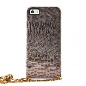 PURO GLAM Chain - Etui iPhone SE / iPhone 5s / iPhone 5 z 2 kieszeniami na karty w/gold chain (brązo