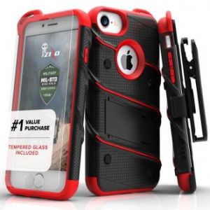 Zizo Bolt Cover - Pancerne etui iPhone 7 / iPhone 6s / iPhone 6 ze szkłem 9H na ekran (czarny/czerwo