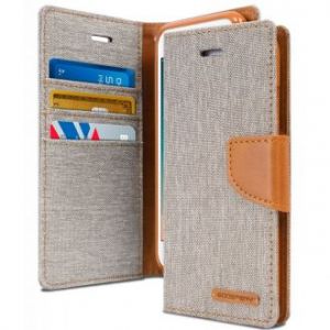 Mercury Canvas Diary - Etui iPhone 6s / iPhone 6 z kieszeniami na karty + stand up (szary/camel)