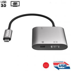 Kanex USB-C Multimedia Charging Adapter - Adapter USB-C na USB 3.0 & HDMI + USB-C PD Port (Space