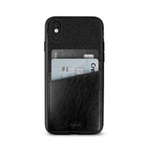 PURO Shine Pocket - Etui iPhone X z doklejaną kieszenią na karty (czarny)