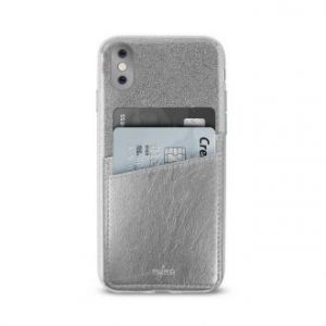 PURO Shine Pocket - Etui iPhone X z doklejaną kieszenią na karty (srebrny)