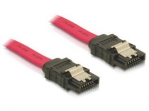KABEL SATA DATA II (3GB/S) 50CM Z ZATRZASKAMI METALOWYMI CZERWONY DELOCK