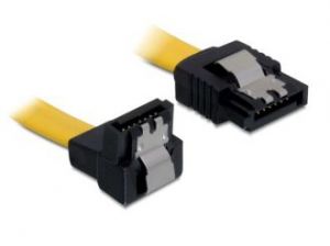KABEL SATA DATA III (6GB/S) 50CM Z ZATRZASKAMI METALOWYMI KĄTOWE DÓŁ/PROSTO ŻÓŁTY DELOCK