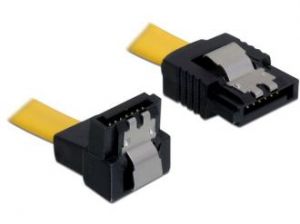 KABEL SATA DATA III (6GB/S) 30CM Z ZATRZASKAMI METALOWYMI KĄTOWE DÓŁ/PROSTO ŻÓŁTY DELOCK