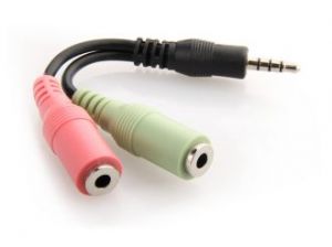 ADAPTER JACK STEREO MINI(M) 4-PIN->JACK MINI(F) X2 (SŁUCHAWKI+MIKROFON) NA KABLU 12CM DELOCK