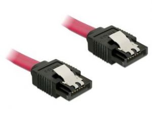 KABEL SATA DATA III (6GB/S) 20CM Z ZATRZASKAMI METALOWYMI CZERWONY DELOCK