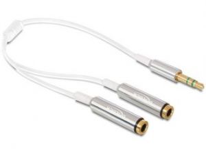 ADAPTER JACK STEREO MINI(M) 3,5MM 3-PIN->JACK STEREO MINI(F) 3-PIN X2 BIAŁY 25CM DELOCK