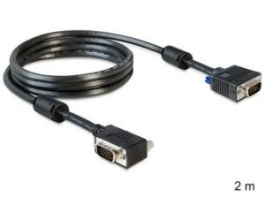 KABEL VGA M/M 2M EKRANOWANY Z FERRYTEM, KĄTOWY WTYK, CZARNY DELOCK