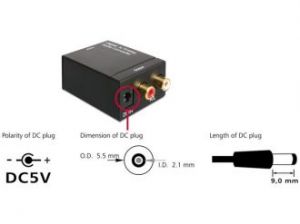 ADAPTER KONWERTER AUDIO DIGITAL TOSLINK +COAXIAL->ANALOG 2XRCA + ZASILACZ DELOCK