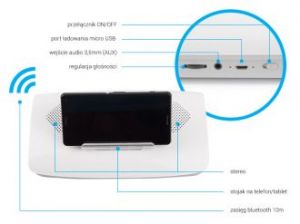 GŁOŚNIK MOBILNY BLUETOOTH NATEC FINCH Z UCHWYTEM NA TABLET/SMARTFON WHITE