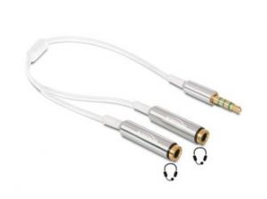 KABEL STEREO 4 PIN MINIJACK(M)->2 X4 PIN MINIJACK(F) 25CM WHITE DELOCK