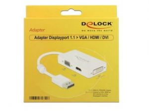 ADAPTER DISPLAYPORT 1.1->HDMI+VGA+DVI(24+1) NA KABLU PASYWNY 18CM DELOCK